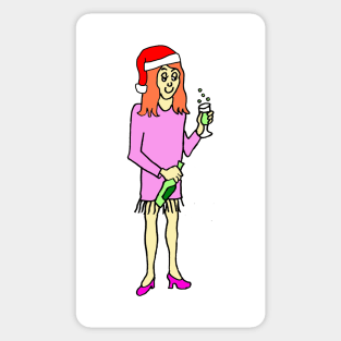 Santa Hat Woman Celebrating Christmas Sticker